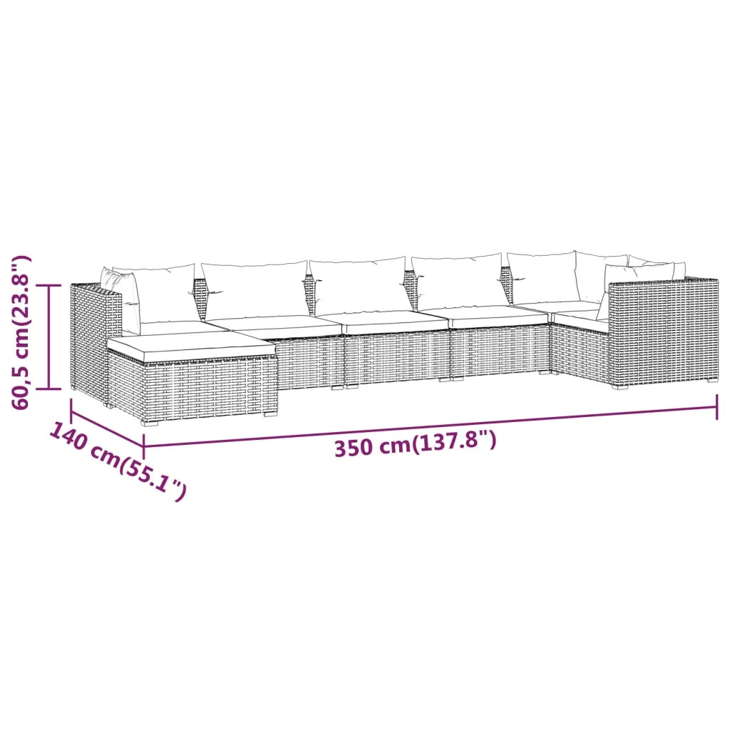 Set Divani da Giardino 7 pz con Cuscini in Polyrattan Grigio cod mxl 44491