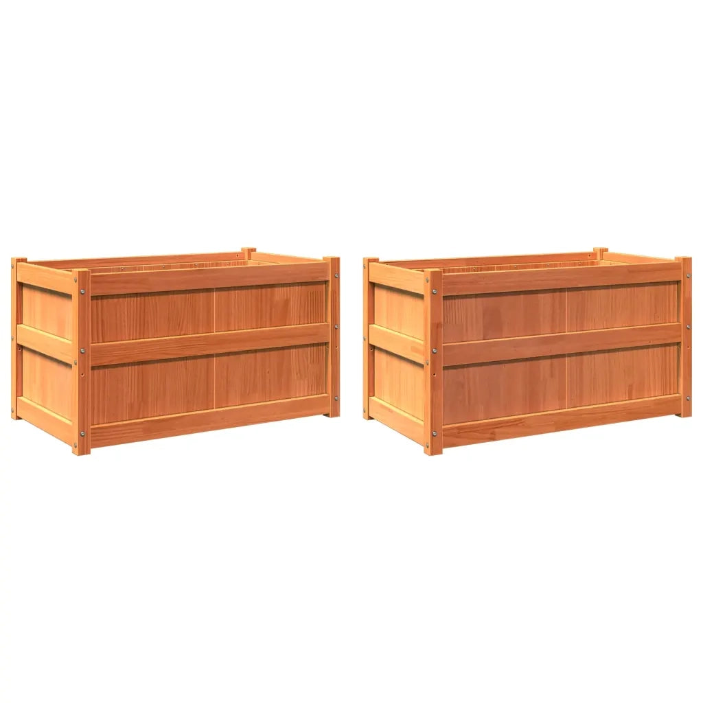 Fioriere da Giardino 2pz Marrone Cera Legno Massello di Pino 837464