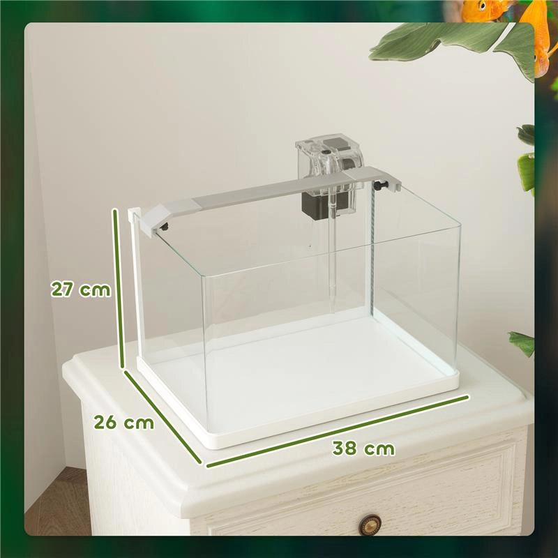 ACQUARIO IN VETRO CON LUCI LED DA 20L FILTRO E POMPA D'ACQUA 38X26X27 CM BIANCO