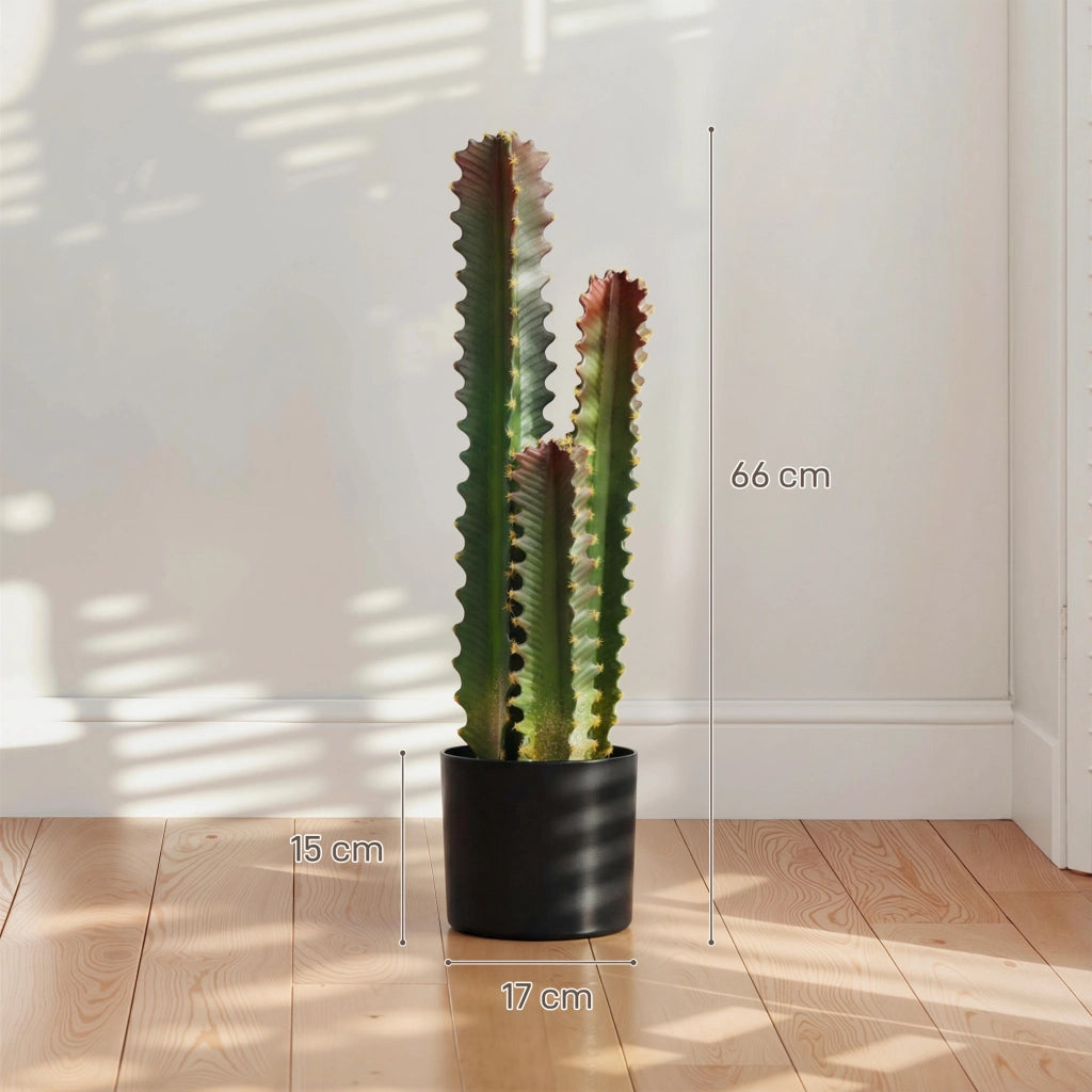 Cactus Artificiale Decorativo ¨C Xylo ¨C 66 cm con Vaso e 3 Foglie Verde