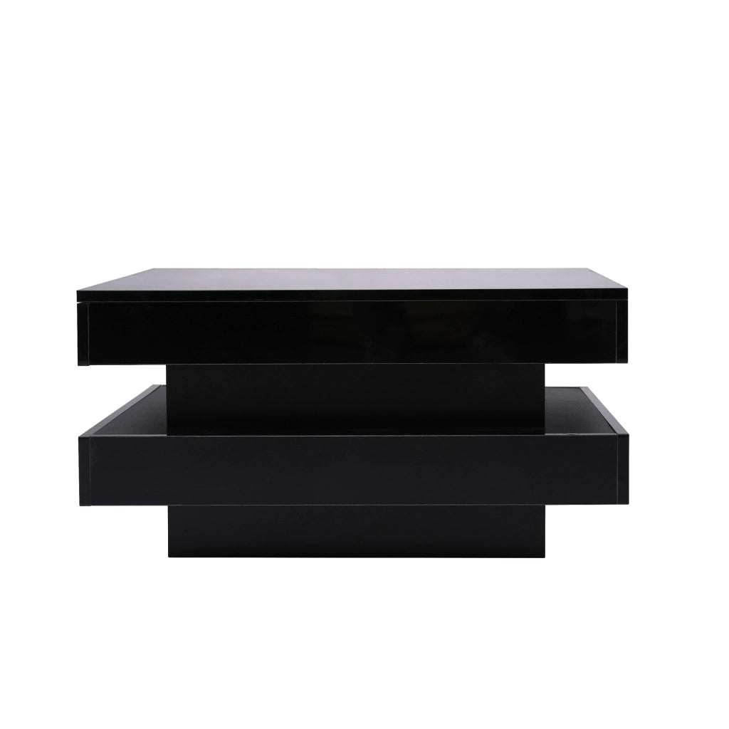 Tavolino da Caff¨¨ Rotondo con Piano Girevole e LED ¨C Xylo ¨C Nero Lucido, 70x70x36 cm