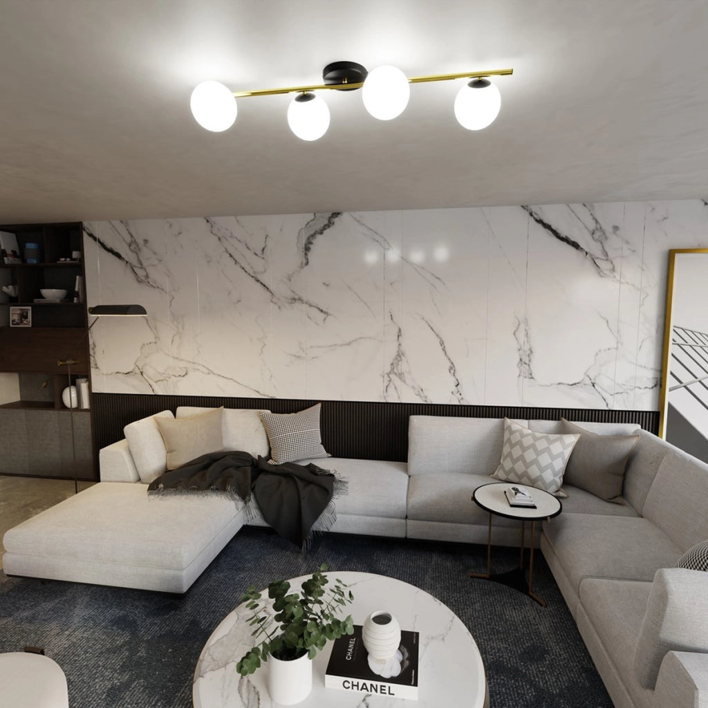 Lampada a sospensione SPLENDI in acciaio nero e oro con diffusori in vetro