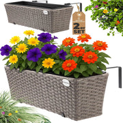 ® 2x Fioriera Balcone 60cm 11L Rattan Supporto Esterno Interno Resistente agli Agenti Atmosferici e ai Raggi UV Rimovibile Ringhiera Vaso Portafiori Rettangolare Fiori Piante Crema