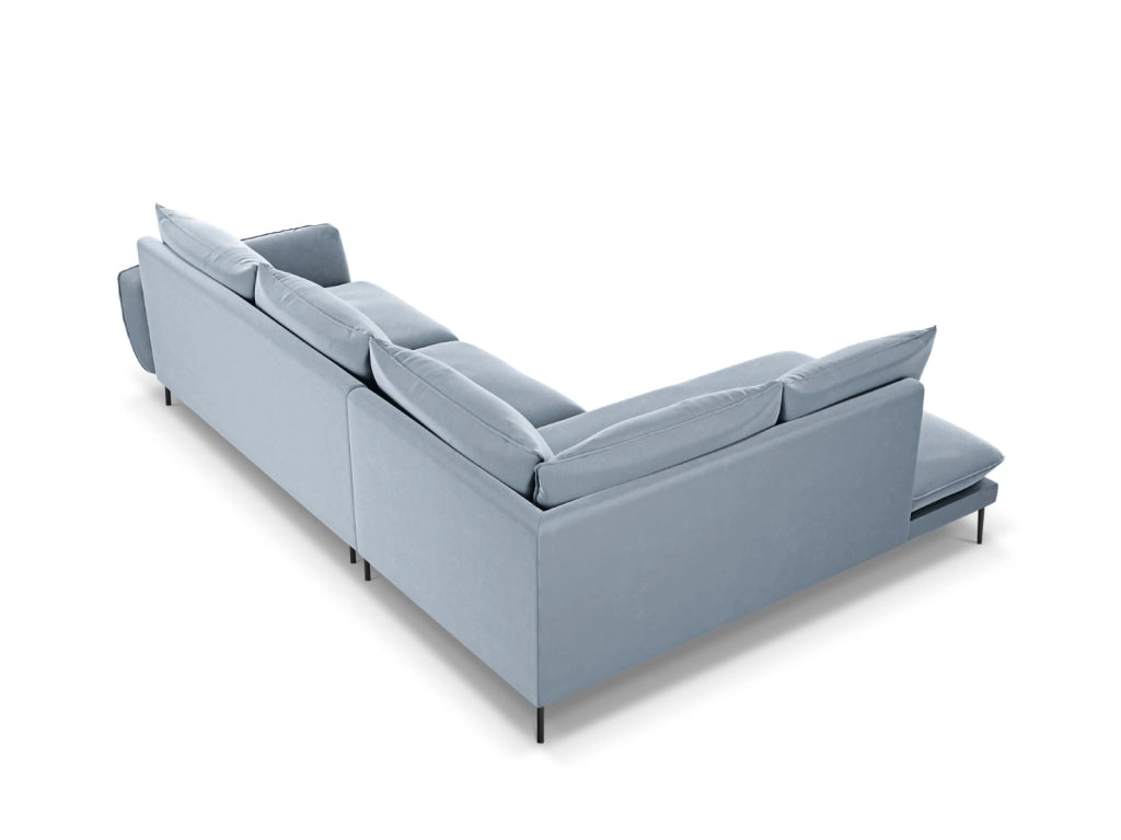 Cosmopolitan Design - Divano angolare sinistro "Vienna" 6 posti in velluto azzurro 