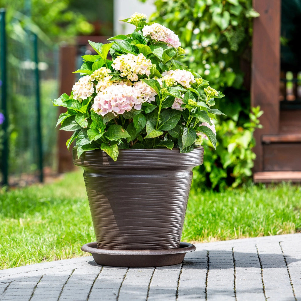 Vaso da giardino KADAX per fiori con coperchio e supporto, grande, marrone, 46 cm