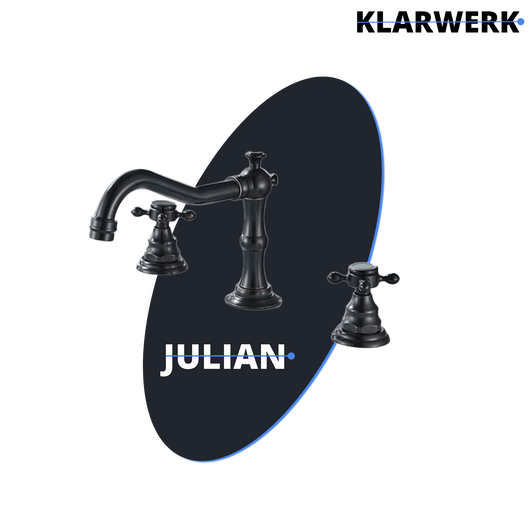 JULIAN | Rubinetto da bagno vintage a 3 fori nero  in acciaio inossidabile retrò premium | Antico miscelatore 2 maniglie per ristorazione alberghiera
