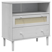 Credenza | Madia | Buffet da pranzo | Armadio da pranzo SENJA Aspetto Rattan Bianco 80x40x80 cm Massello Pino