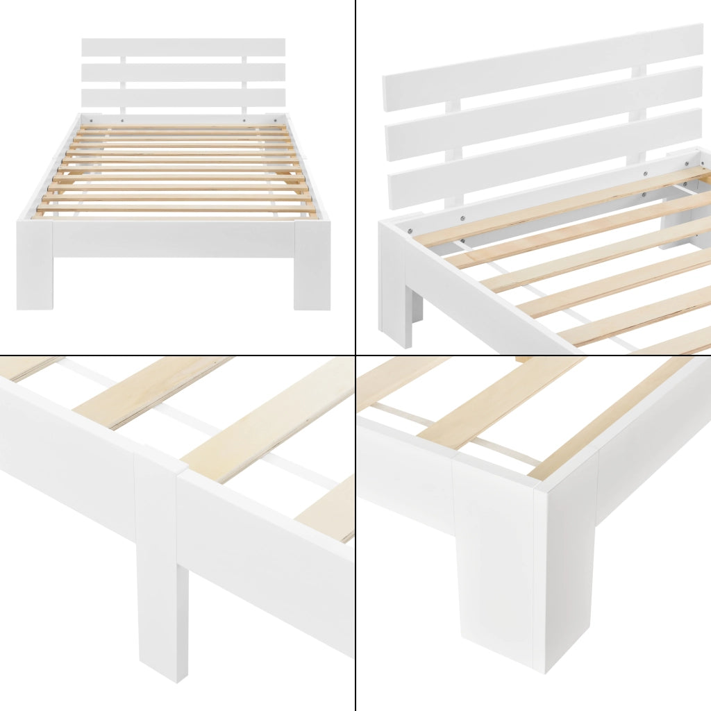 Struttura Letto in Legno di Pino con Testiera 90 x 200 cm Letto Singolo in Stile Moderno - Bianco
