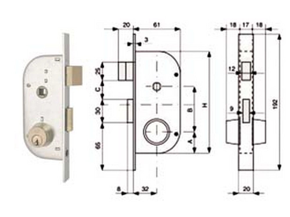 2pz serratura infilare cancelli 2 mandate scrocco separato + quadro cilindro cod:ferx.fer284080