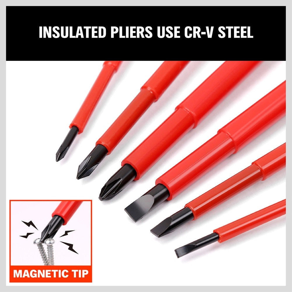 Trade Shop - Set 6 Cacciaviti Cacciavite Croce E Taglio Isolanti Con Punte Magnetiche -