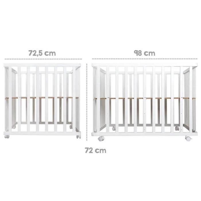 Box per bambini 100x75 cm + Tappetino con stampa di gufi Adam ed Eule + 4 ruote - ROBA - Legno bianco