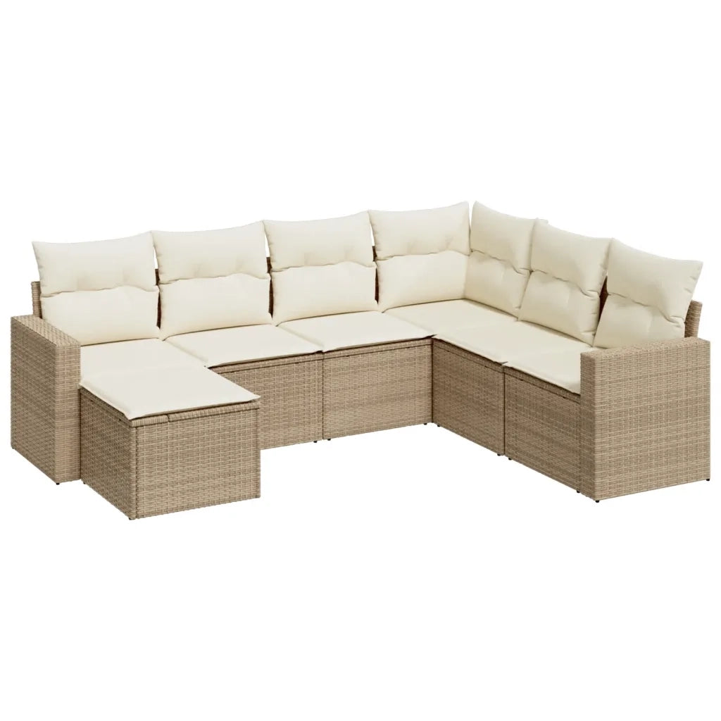 Set Divani da Giardino 7 pz con Cuscini Beige in Polyrattan 3219288