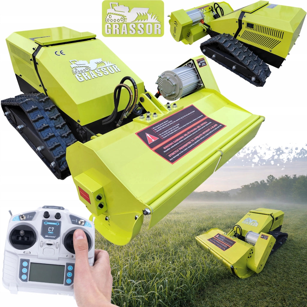 Kosiatrice Trinciatrice Elettrica Grassor AgroForce 800E-10 – 80 cm, 3000W, Batteria 8kWh, Telecomando 200 m, Cingolata