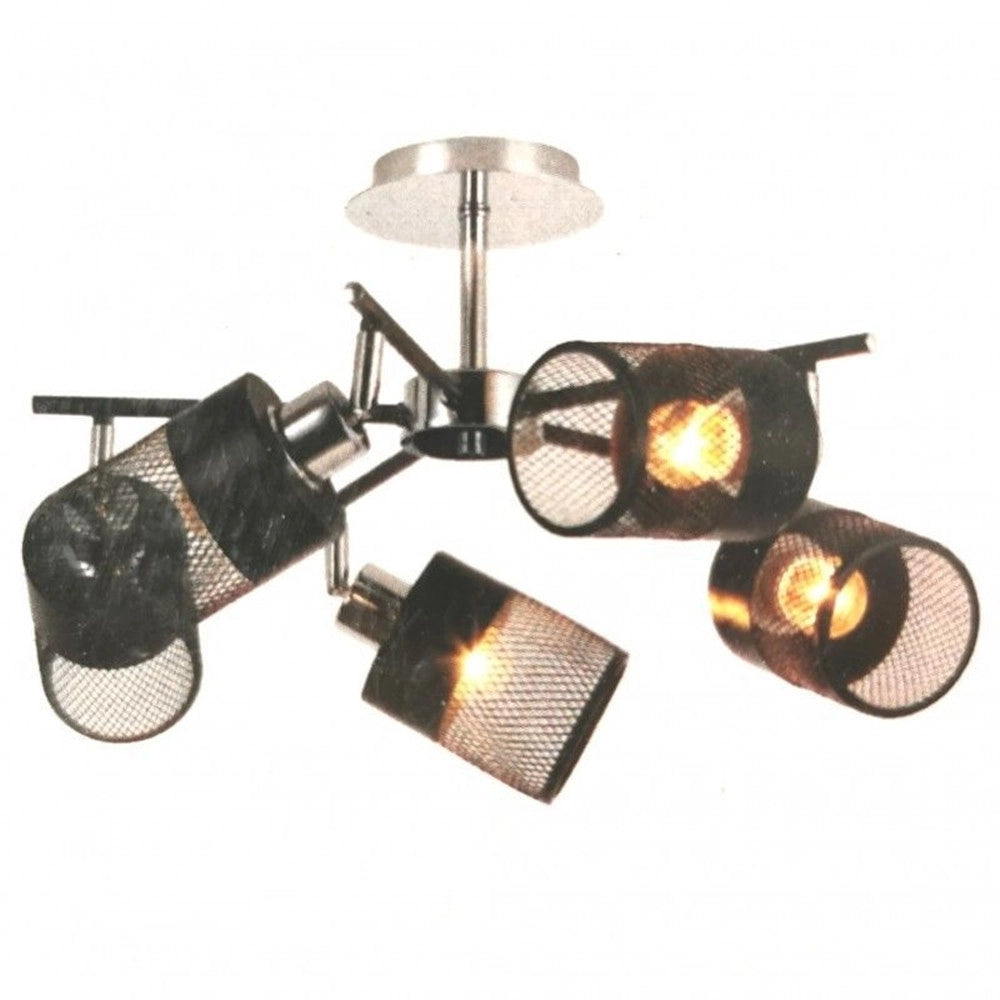 Trade Shop - Lampadario Plafoniera A Soffitto Con 5 Paralumi Lampade Attacco E27 In Metallo 00280 -