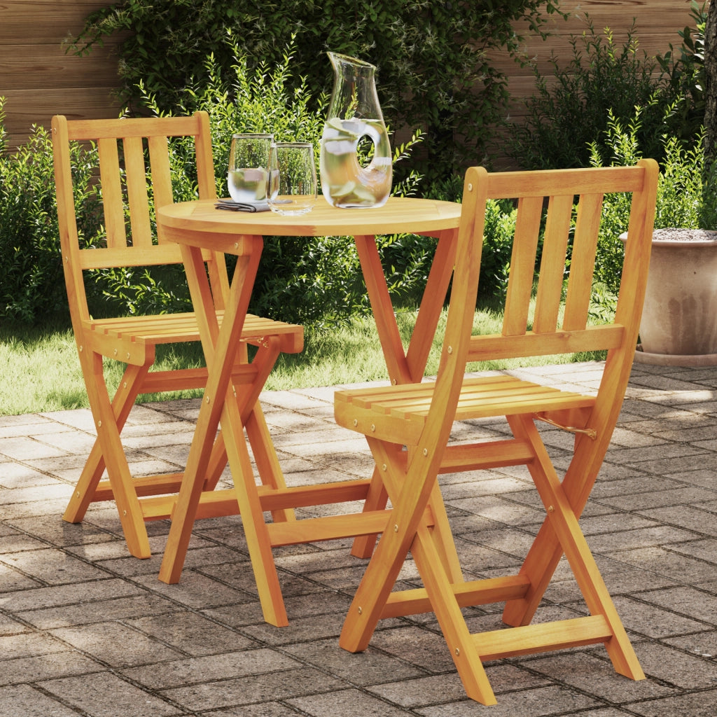 Set Bistro Pieghevole 3 Pezzi in Legno Massello di Acacia