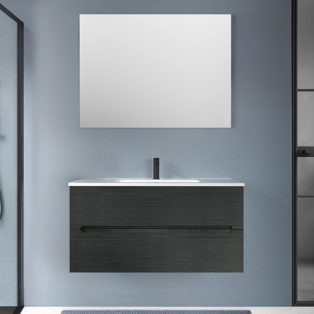 Mobile bagno sospeso 100 lava cannettato 2 cassetti lavabo e specchio Rigo