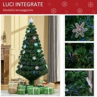 Albero di Natale Artificiale 150cm con Fibre Ottiche e 21 Luci LED, Decorazioni a Forma di Fiocco di Neve, Verde