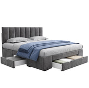 Letto imbottito 160x200 cm; testiera regolabile e 4 cassetti; velluto grigio (Senza materasso)