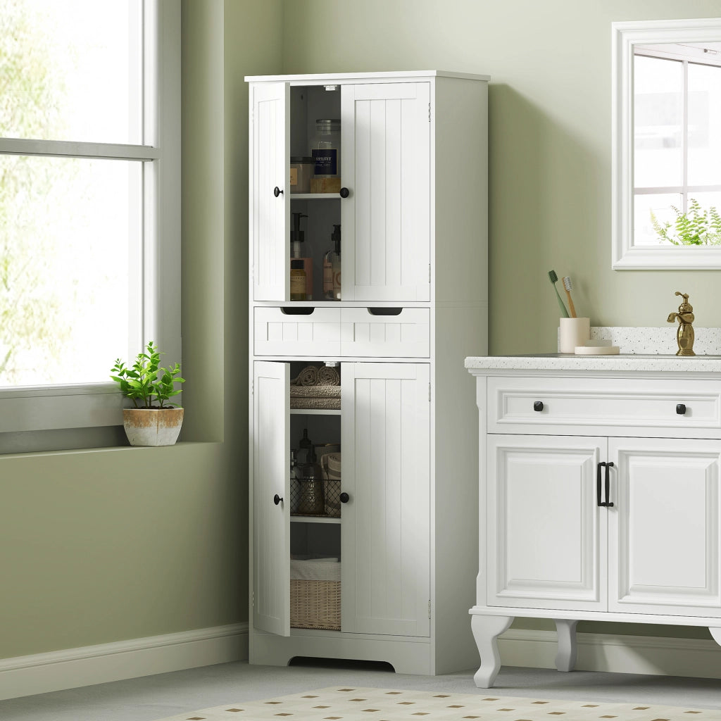 Mobile da bagno con cassetto, ante e ripiano regolabile ¨C Zephmum ¨C Bianco 60x30x160 cm