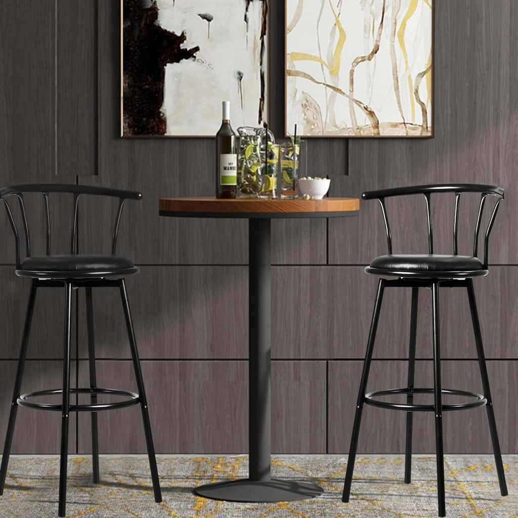 Sgabello Alto, Girevole a 360°, Set di 2 Sedie da Bar con schienale e poggiapiedi, 101,5 x 56 x 55 cm, Portata Massima 150 kg (Nero)