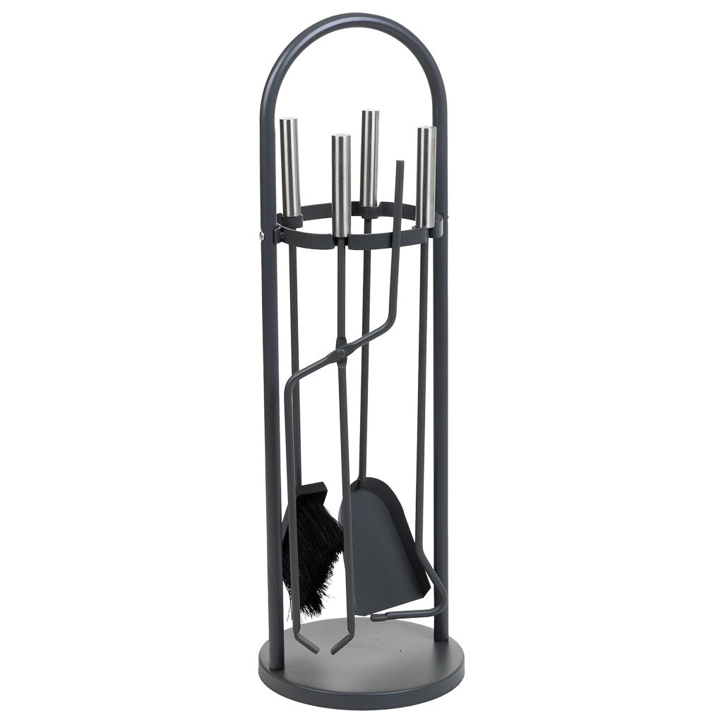 Set attrezzi per camino in metallo nero 5pz D22x68h cm