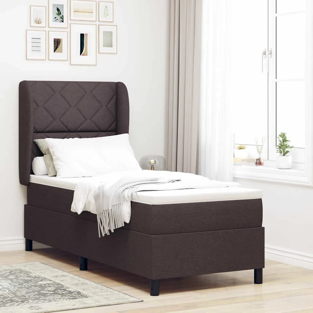 Letto a molle con materasso Marrone scuro 80 x 200 cm Tessuto 3340595
