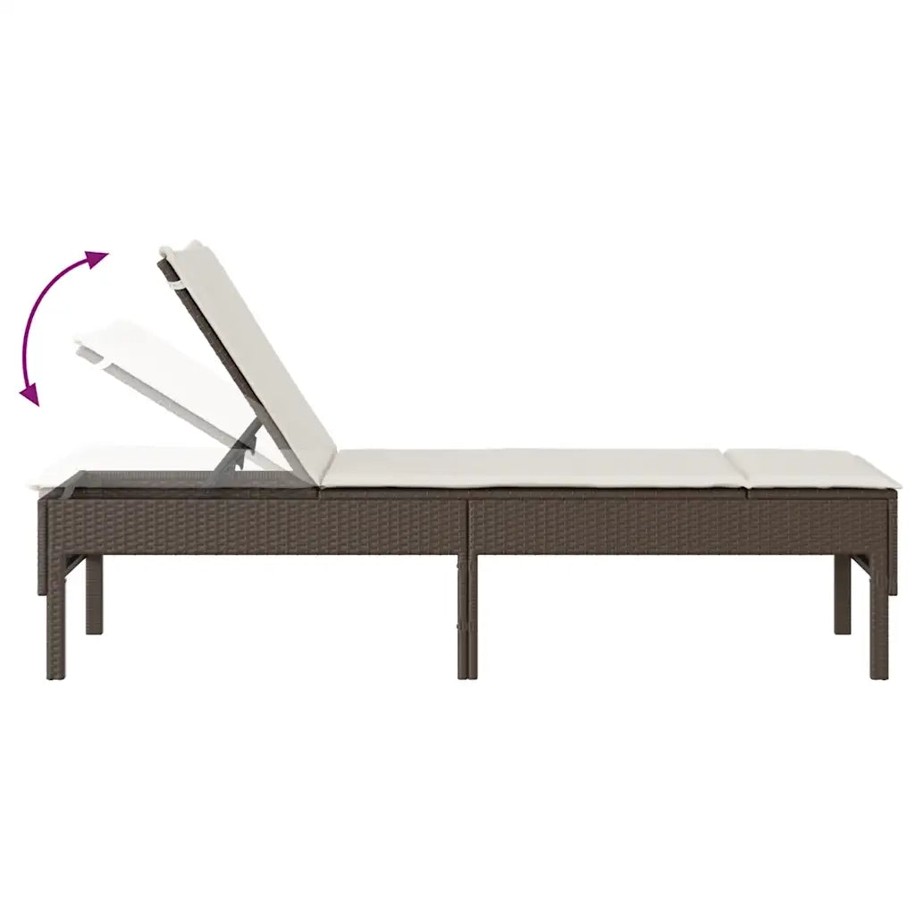 Lettino Prendisole | Sdraio da giardino | Lettino da sole con Cuscino Marrone 55x200x44 cm Polyrattan