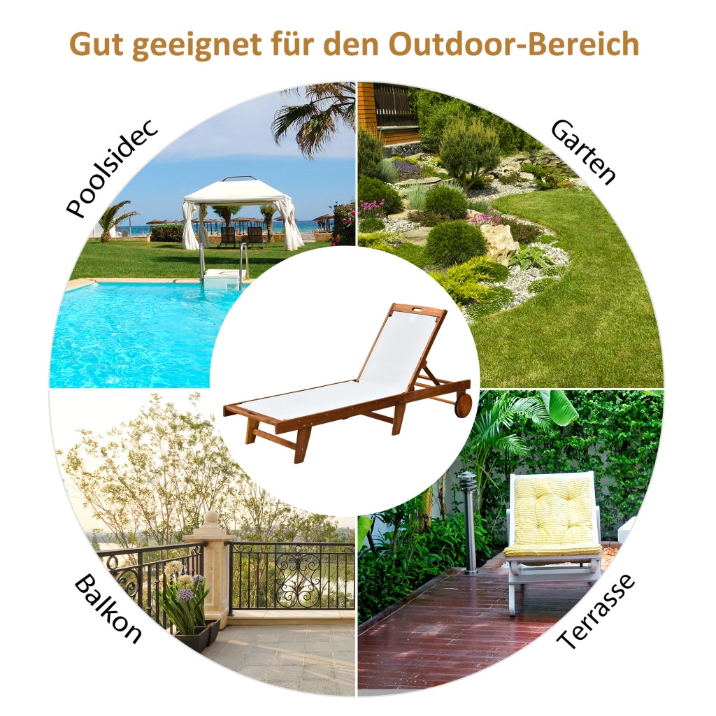 Relax Lounge Chair Garden Lounge Cabinet Garden Garden Cabinet regolabile Legno di acacia naturale + tessile bianco 198 x 55 x 30-88 5 cm