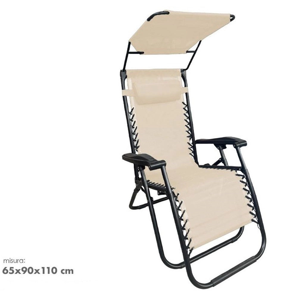 Trade Shop - Sedia Sdraio Con Parasole In Textilene Reclinabile Pieghevole Con Poggiatesta 483015 -