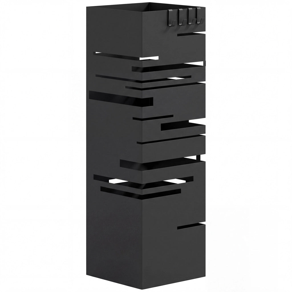 Portaombrelli con 4 Ganci e Bandeja di Gocciolamento ¨C Zephmum ¨C Nero 15.5x15.5x49 cm