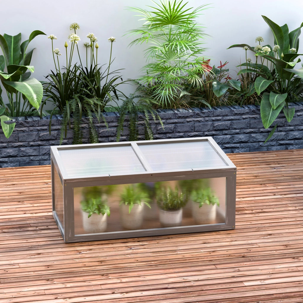 Serra da giardino in legno e policarbonato 90x46x40 cm ¨C zephmum ¨C grigio con copertura