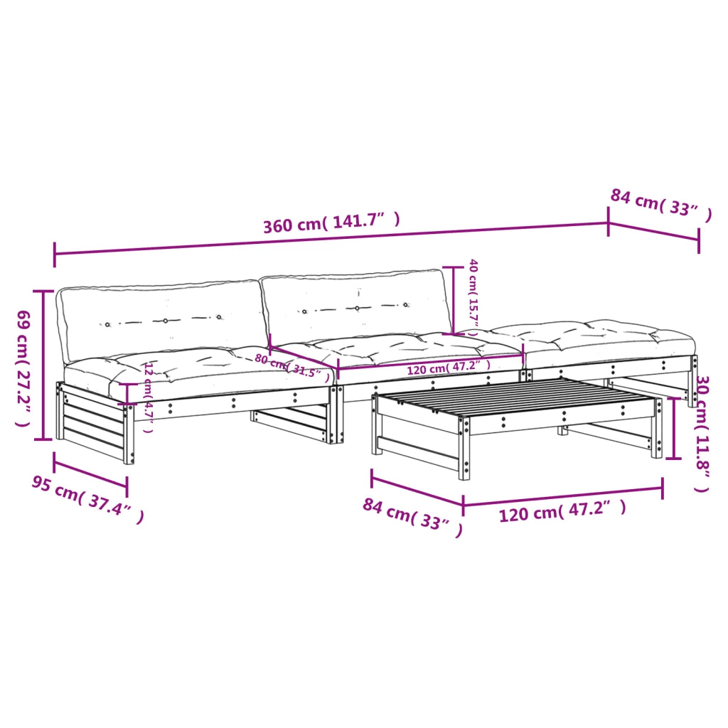 Set Divani da Giardino 4pz con Cuscini Legno Impregnato di Pino 3186115