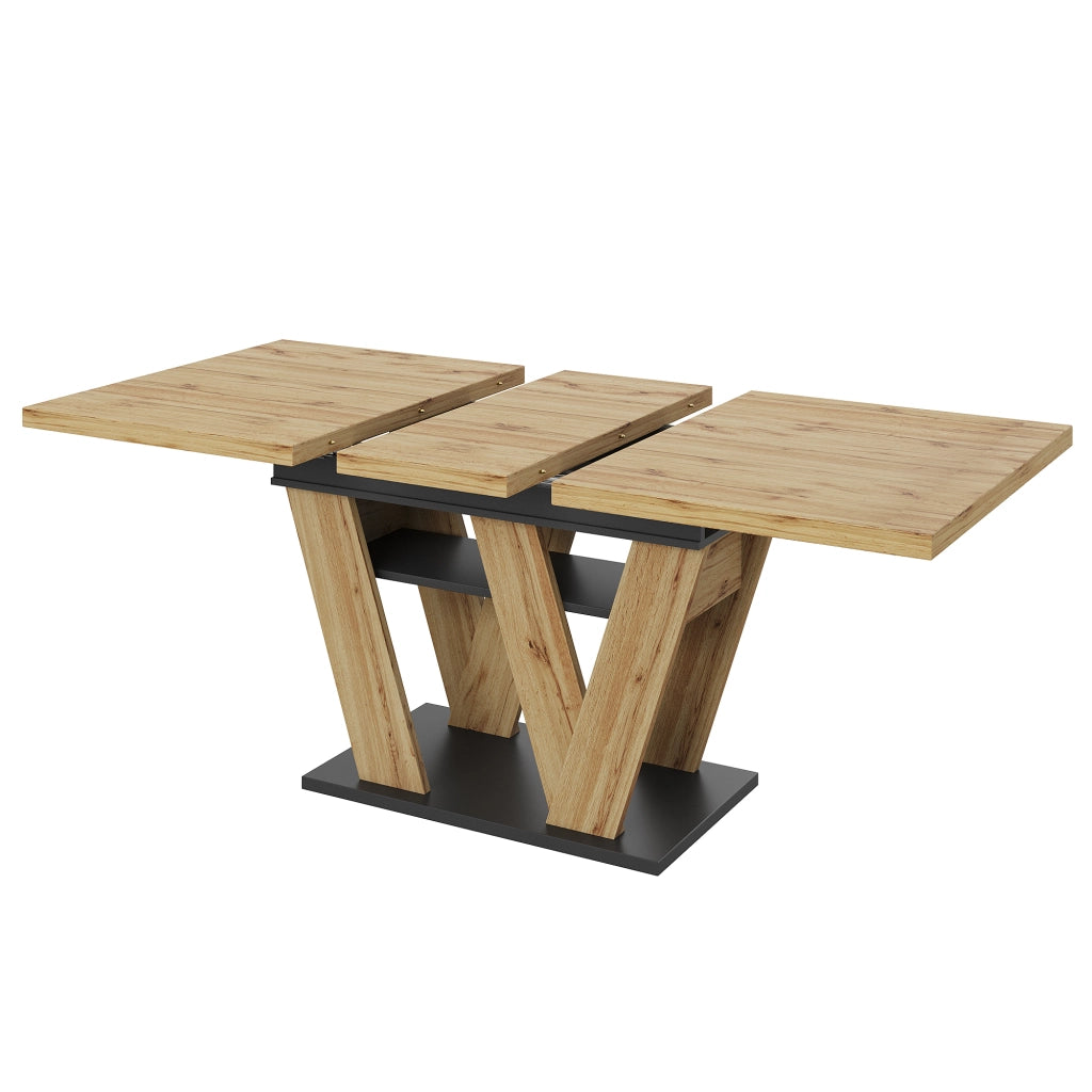 Tavolo da pranzo allungabile con vano contenitore, per cucina e soggiorno, in MDF, nero naturale, 119 × 80 cm