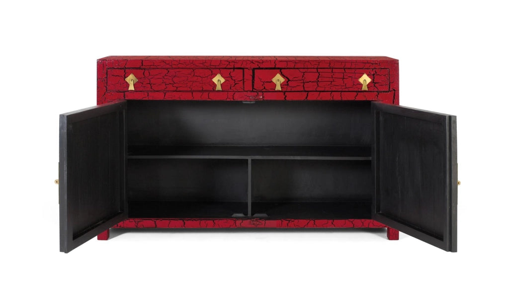 Credenza rossa in stile giapponese fatta a mano