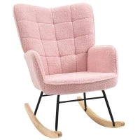 Poltrona a Dondolo dal Design Retro, Legno Massello, Poltrona, Poltrona Relax, 98 cm x 71 cm x 101 cm, Rosa