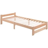 Letto in legno con testiera e rete a doghe, senza materasso, 200x90 cm,naturale
