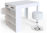 Set tavolo da pranzo Repose, Bianco, 67 x 100 cm con 2 sgabelli, adatto come piano di lavoro o area di appoggio aggiuntiva