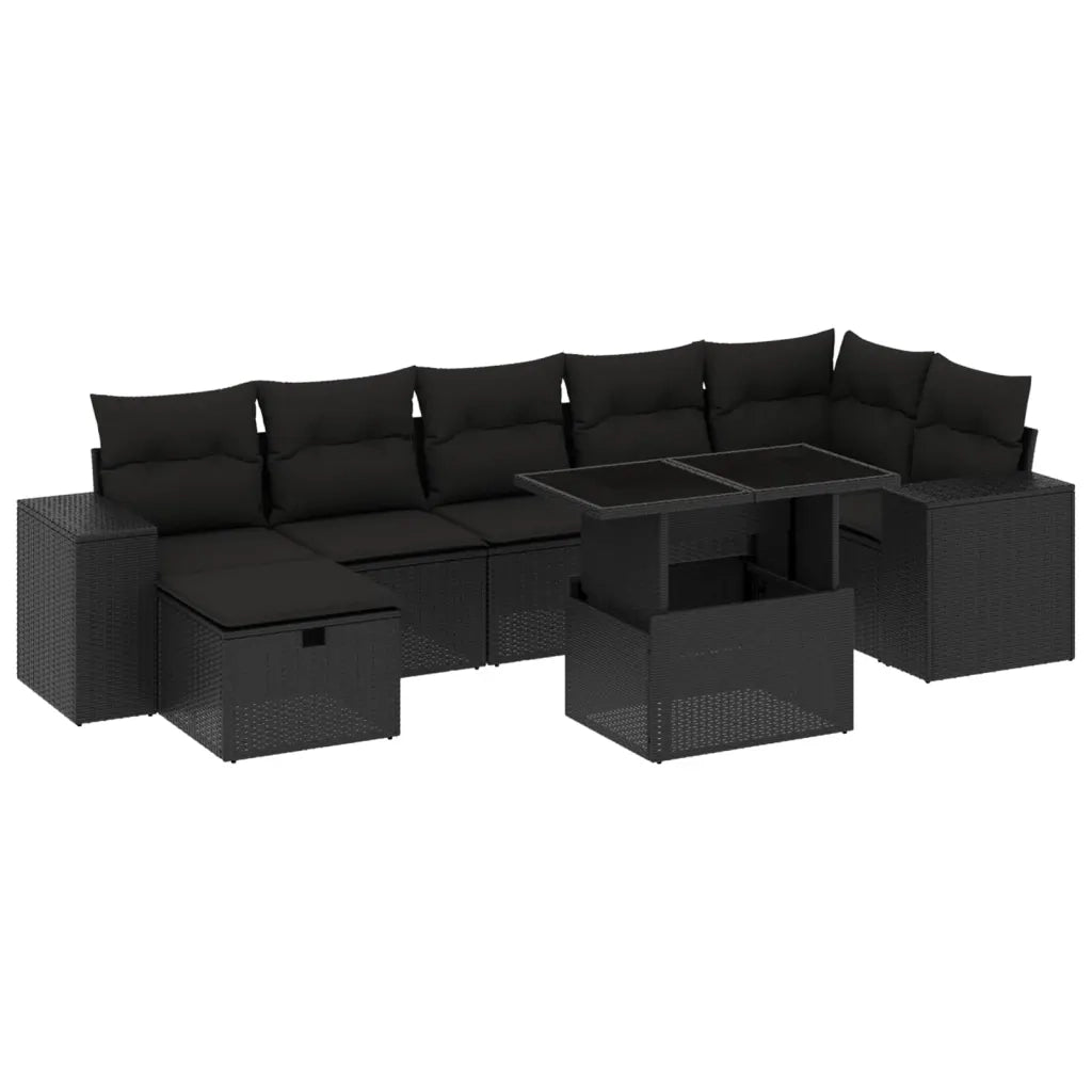 Set Divani da Giardino con Cuscini 8 pz Nero in Polyrattan