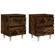 Set di 2 Comodini | Armadio da Notte | Mobiletto da notte con Gambe in Legno Massello Rovere Fumo 40x30x50cm