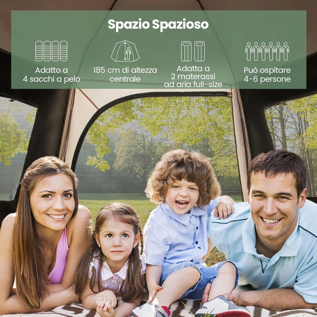 Tenda da Spiaggia Adatta a 4-6 Persone, Tenda Impermeabile e Pieghevole a Doppio Strato con Borsa Portatile per Campeggio e Viaggio, 330 x 270 x 200 cm