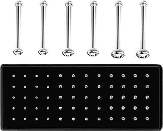 Piercing set per naso in acciaio inossidabile con strass - forma rettangolare - 20 g piercing naso in argento sterling