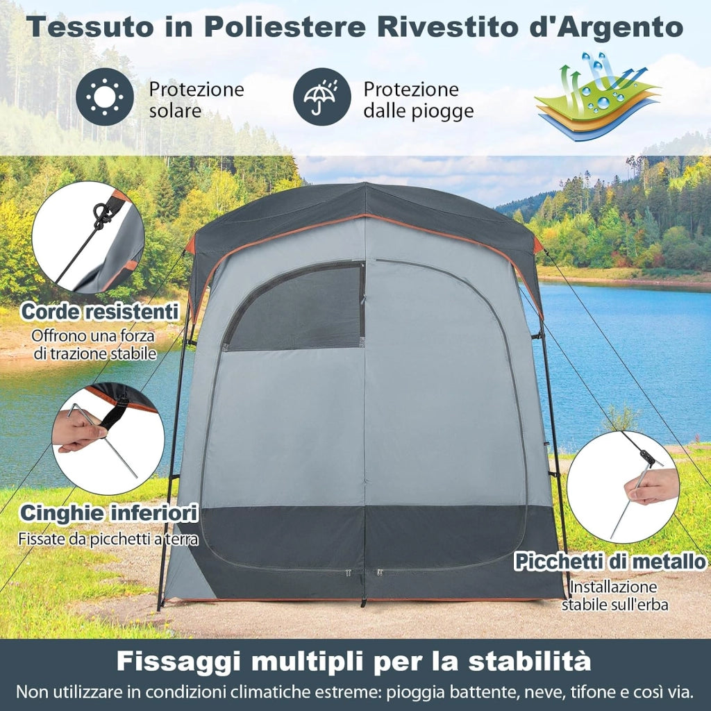 Tenda Spogliatoio da Esterno a 2 Stanze, Tenda da Doccia da Campeggio con Parapioggia Rimovibile, Stendibiancheria e Borsa, Tenda per WC Doccia per Campeggio, Spiaggia e Pesca