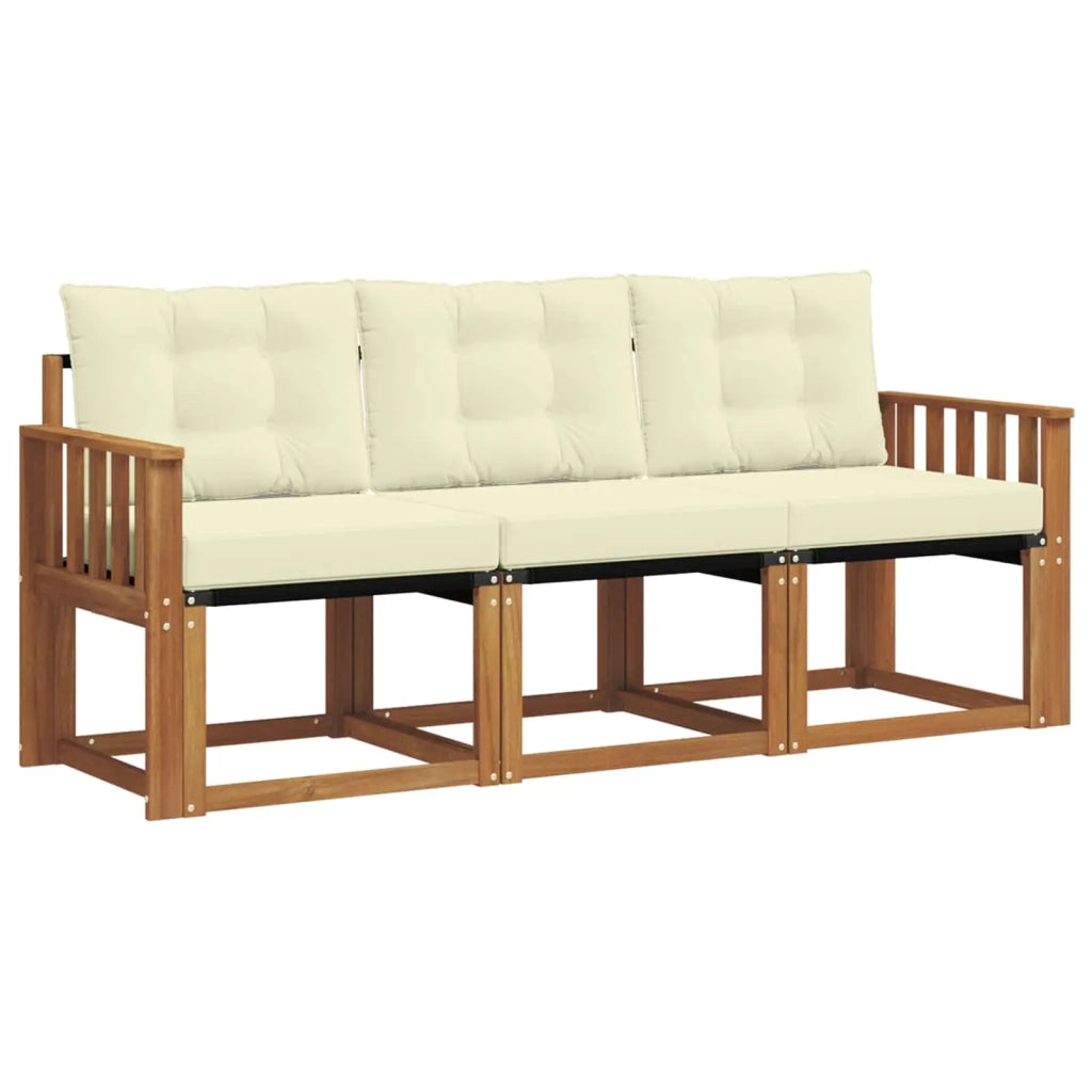 Set di divani da esterno con cuscino 3 pcs Naturale e Crema