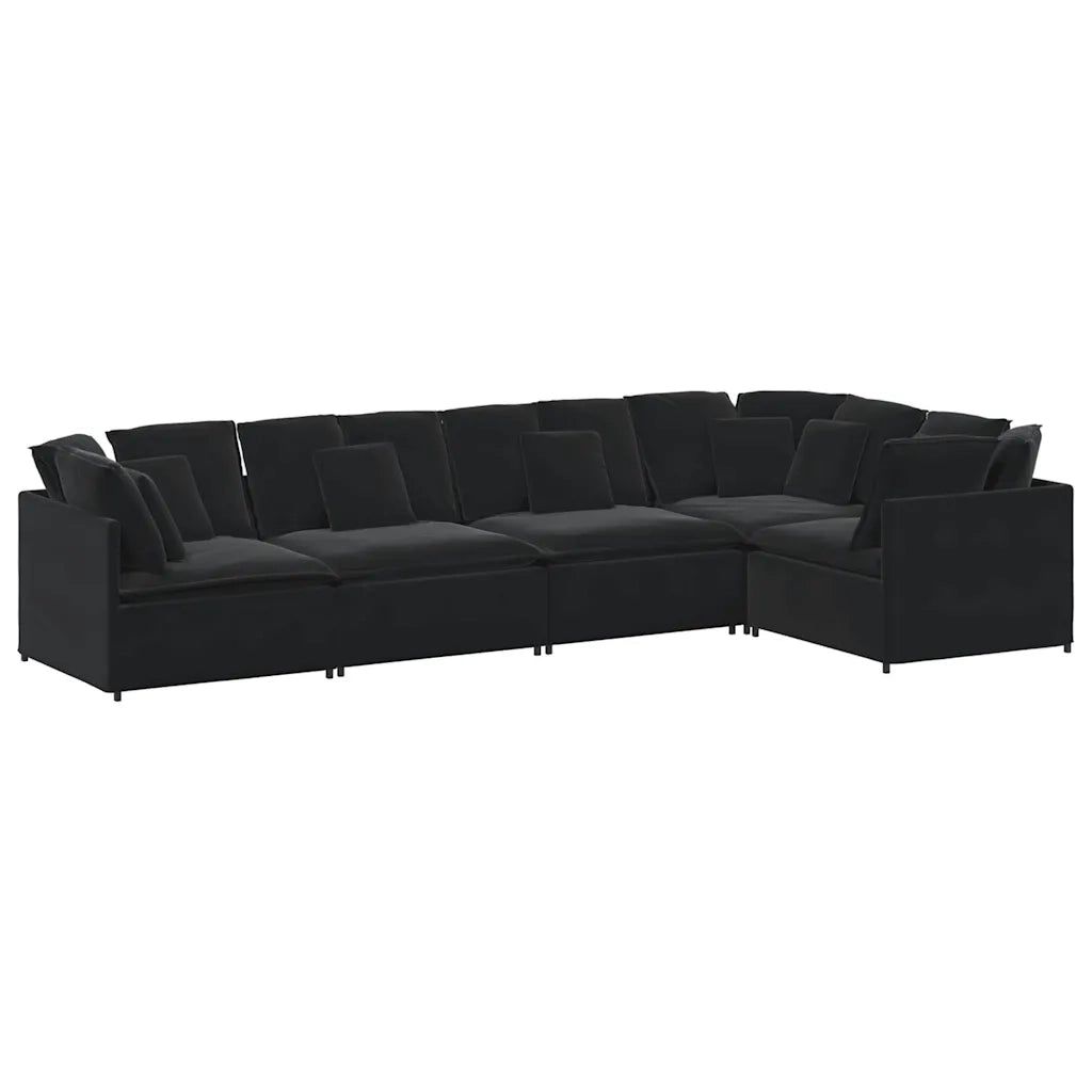 Divano Modulare con Cuscini in Velluto Nero 3321342