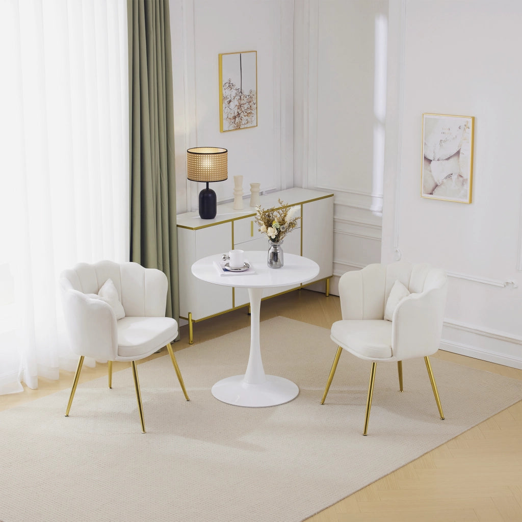 SEDIA da soggiorno in velluto beige, schienale a petalo, set da 2 pezzi