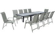 Tavolo e sedie da giardino allungabili in alluminio "Lagos" - 140/280 x 90 x 76 cm - 10 posti a sedere - Grigio chiaro