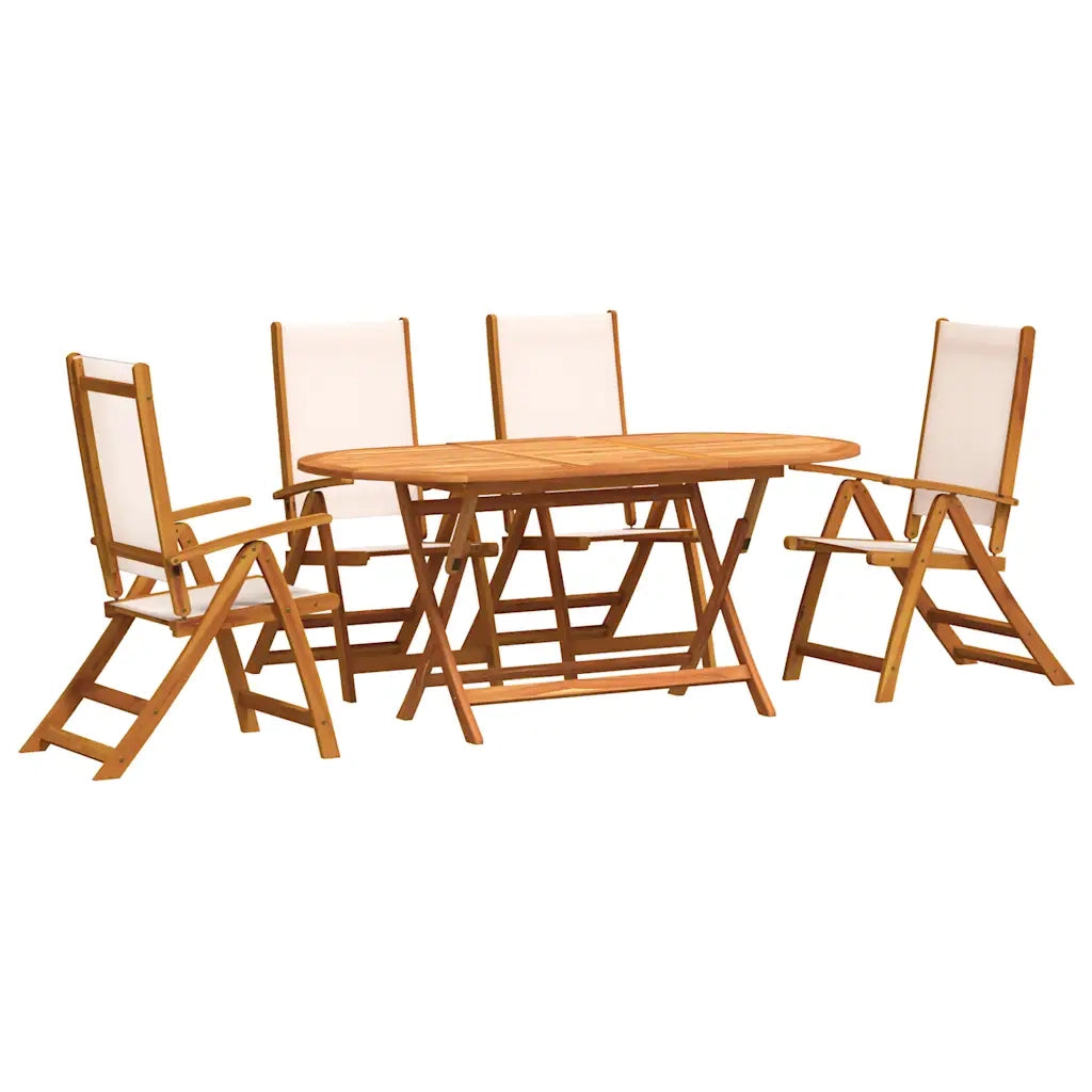Set Pranzo da Giardino 5pz Legno Massello di Acacia e Textilene