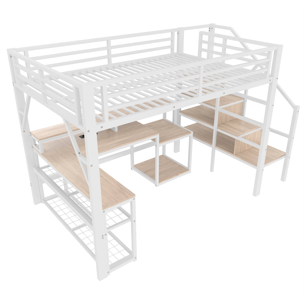 LETTO A CASTELLO 140 x 200 cm con scrivania, LED e USB, bianco