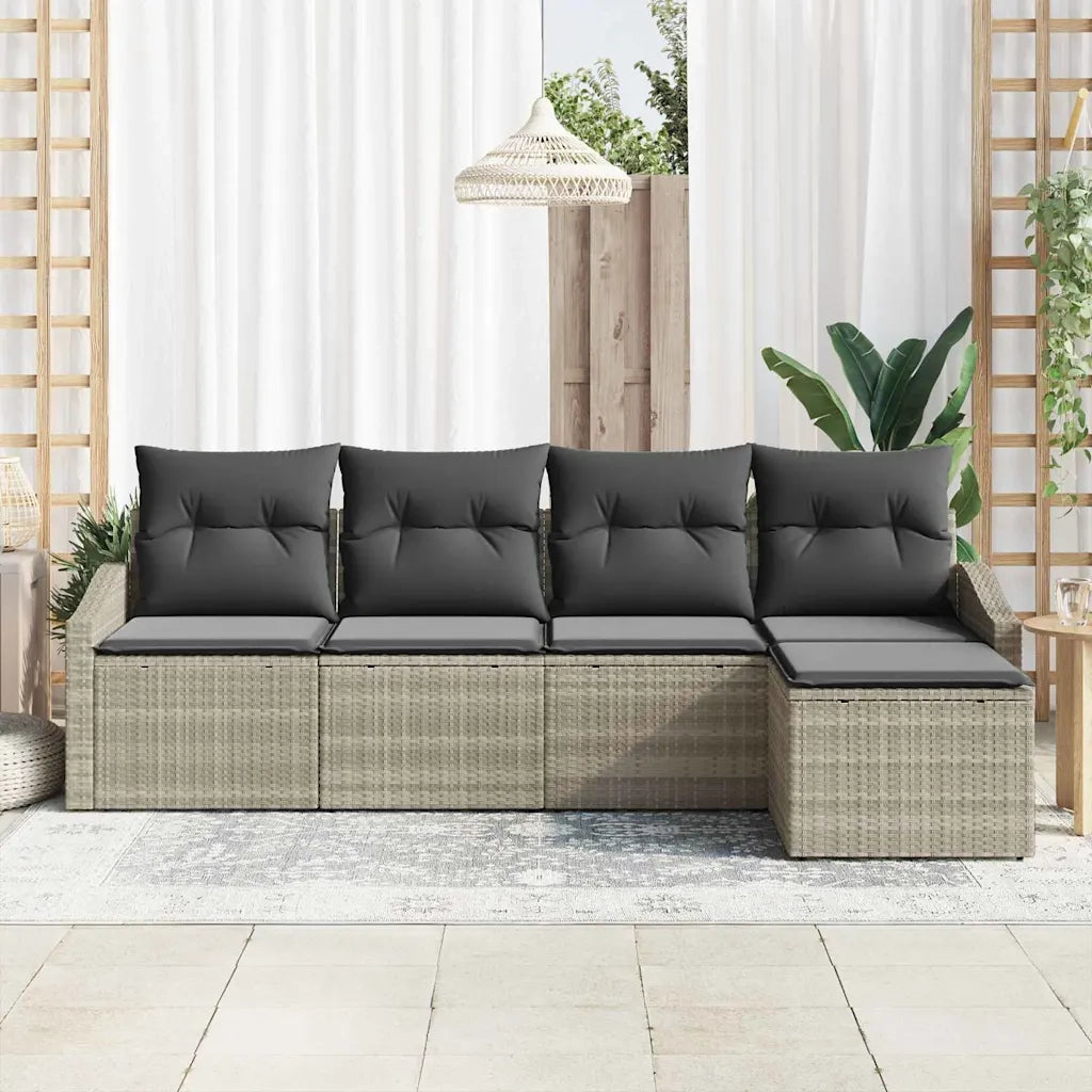 Set di divani con cuscino 5 pz | Set Salotto da Giardino Grigio chiaro polyrattan