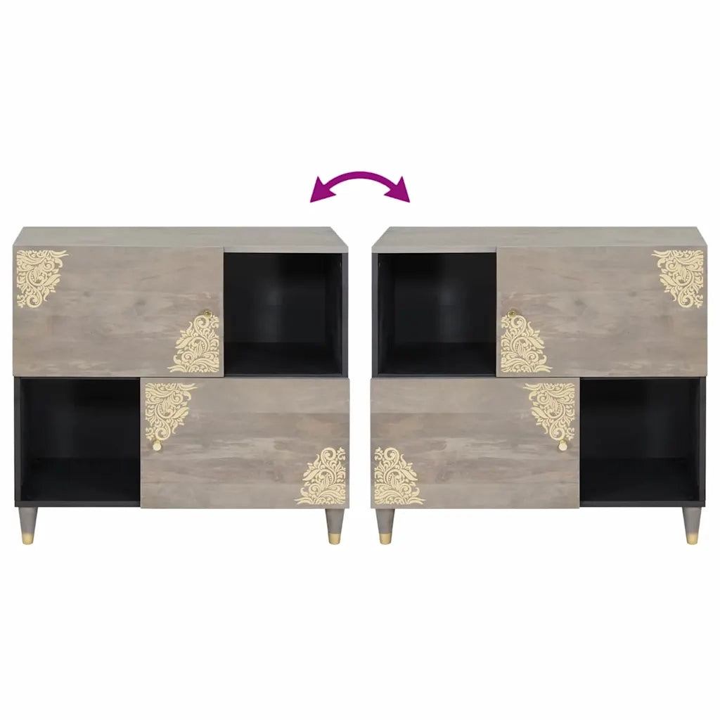 Credenza Grigio e Oro 80 x 33 x 75 cm Legno di mango massello 4018799